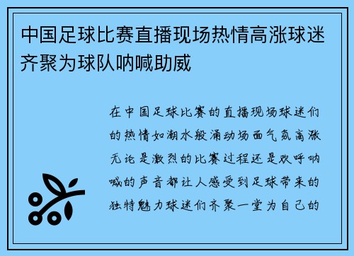 中国足球比赛直播现场热情高涨球迷齐聚为球队呐喊助威